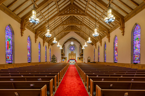 Raleigh, North Carolina, USA - December 12, 2014: Interior of the Edonton Street Methodist Church near Capital Square in Raleigh