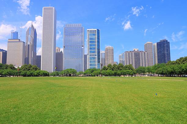 Chicago Chicago, Illinois in the United States. City skyline with Grant Park. grant park stock pictures, royalty-free photos & images