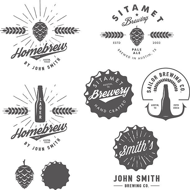 ilustrações, clipart, desenhos animados e ícones de vintage cervejaria artesanal emblems, marcas e elementos de design - copo pequeno para bebida alcoólica