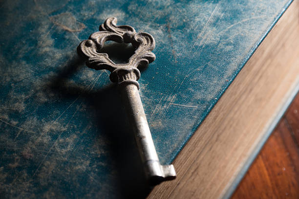istock Old metal key on antique book. 532814327