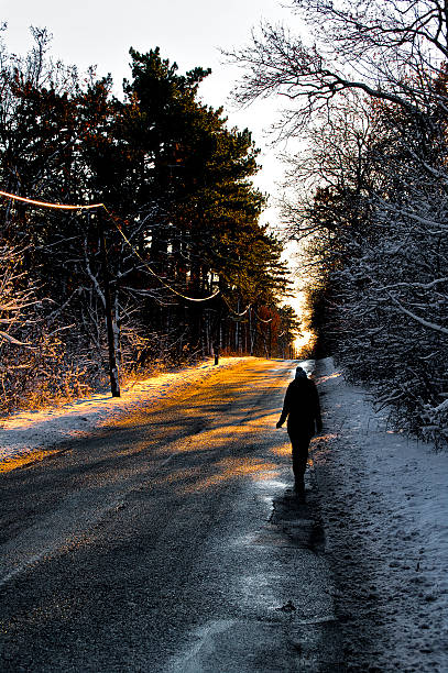 istock Girl walking in sunset in winter 532816645