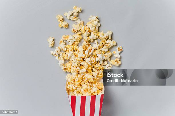 Full popcorn in classic popcorn box Stock Photo - Download Image Now - 2015, Arts Culture and Entertainment, Bag