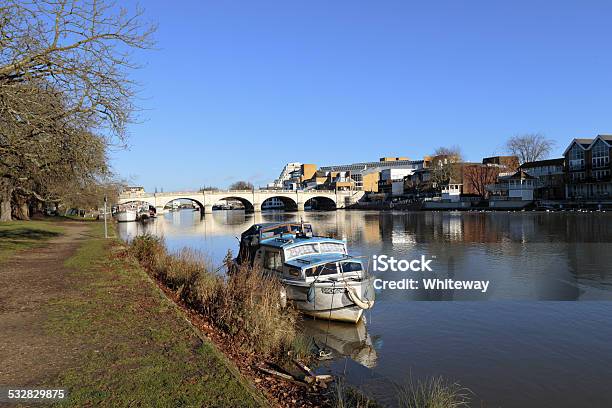 Boat Moored On The River Thames Near Kingston Bridge Stock Photo - Download Image Now