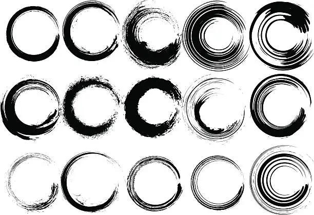 Vector illustration of Inked circle brush set