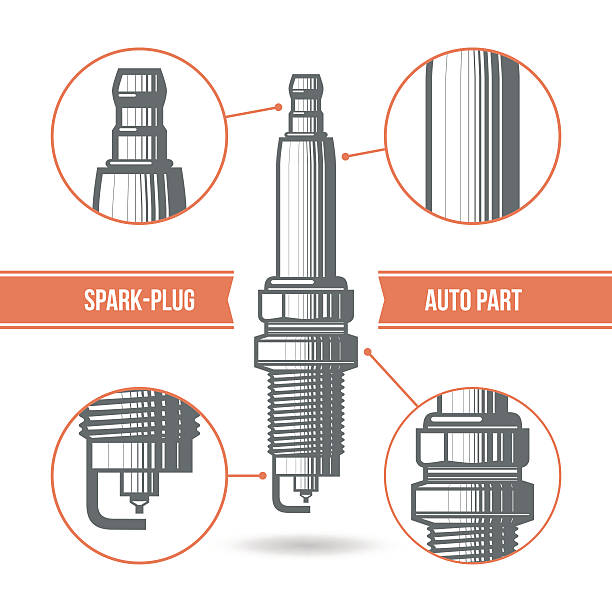 spark plug auto teil - spark plug electrode transportation workshop stock-grafiken, -clipart, -cartoons und -symbole