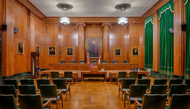 North Carolina Supreme Court Raleigh, North Carolina, USA - December 12, 2014: Empty State Supreme Court chamber in Raleigh courtroom photos stock pictures, royalty-free photos & images