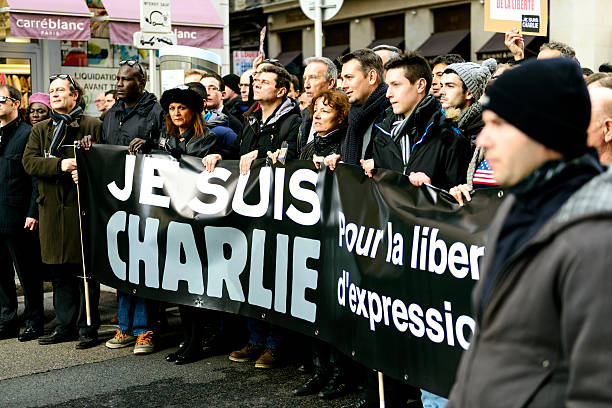 demonstracja w solidarności z ataku na charlie hebd - muslim terrorist zdjęcia i obrazy z banku zdjęć