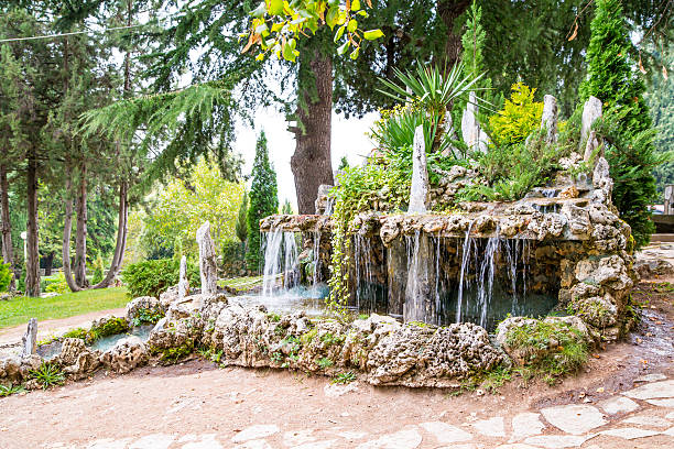Waterfall in the garden near lake Ohrid Macedonia