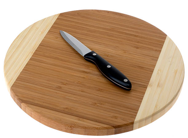 istock Cutting board made of bamboo with knife 532837347