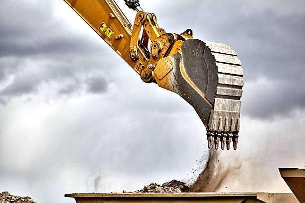 istock Construction industry excavator with portable quarry machine clo 532848896