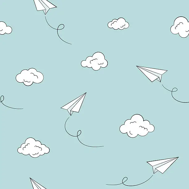 Vector illustration of Paper planes seamless background
