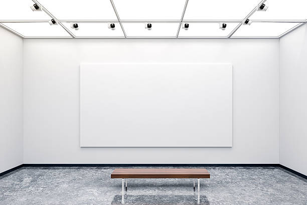istock 3d modern interior gallery with white walls and canvas 532849262