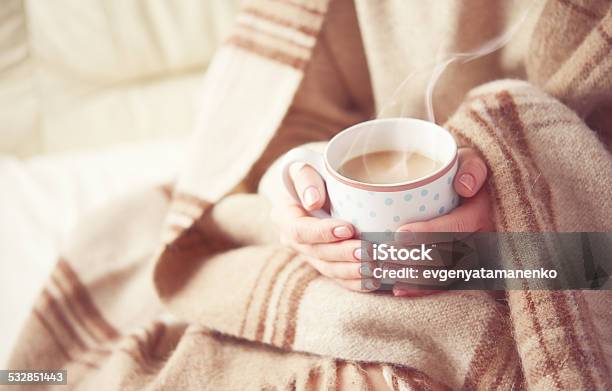 Cup Of Hot Coffee Warming In The Hands Of Girl Stock Photo - Download Image Now - Cold Temperature, Winter, Coffee - Drink