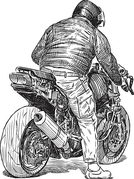 都会のバイクレーサー - motorcycle motorcycle racing rear view riding点のイラスト素材／クリップアート素材／マンガ素材／アイコン素材