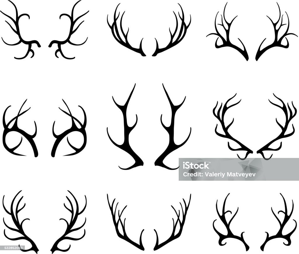 Vector deer antlers isolated on white Vector deer antlers isolated on white. Set of different antlers large, branched and acute 2015 stock vector