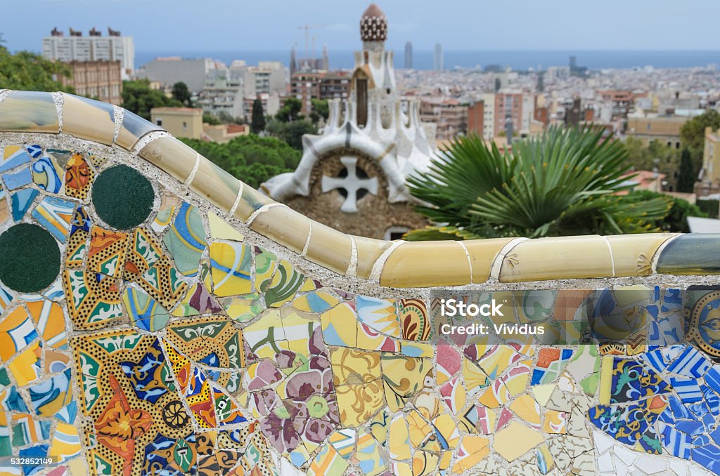 Park Guell in Barcelona Cityscape of Park Guell in Barcelona, Spain 2015 Stock Photo