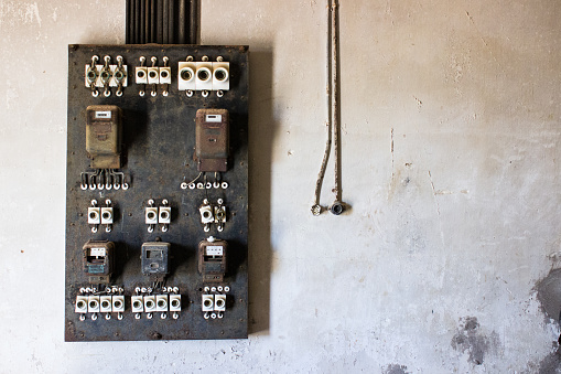 Old electricity control panel at an abandoned house in Kolmanskop, Namibia