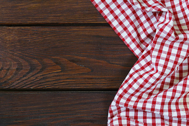 istock wooden domestic background with checkered kitchen towel, napkin 532852516