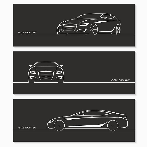 Set of modern car silhouettes. Set of modern car silhouettes. Luxury sedan in three angles. Vector illustration audi stock illustrations