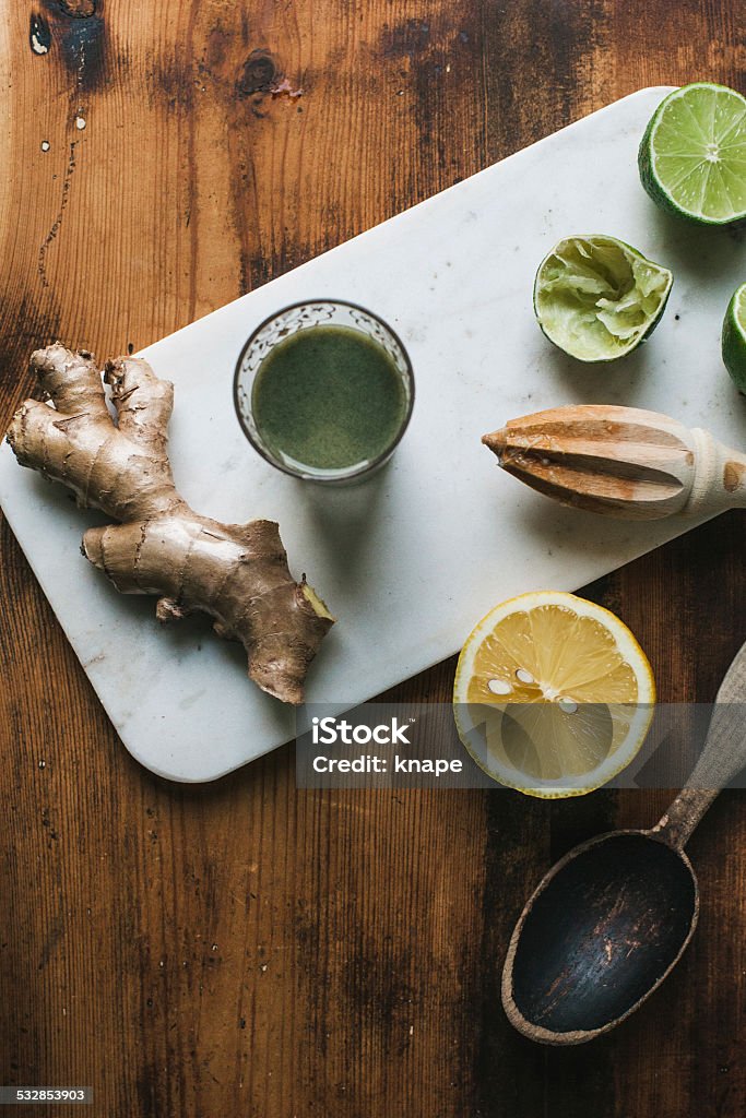 Ginger lime and fresh juice from above 2015 Stock Photo
