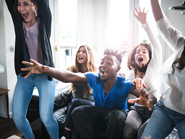 Group of college student happiness on the sofa