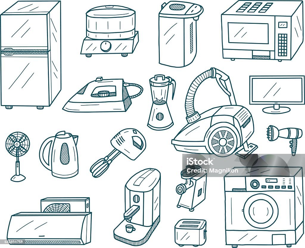 Appliances Doodles Appliances Doodles. Vector illustration. All objects in groups and easy to edit. Appliance stock vector