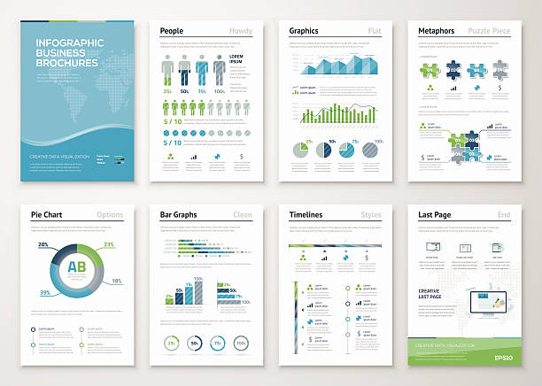 broschüre infografiken elemente für business-daten-visualisierung - zeitschrift grafiken stock-grafiken, -clipart, -cartoons und -symbole