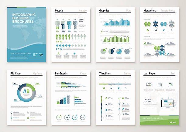 ilustrações, clipart, desenhos animados e ícones de infográficos elementos do catálogo para visualização de dados de negócios - print printout brochure flyer