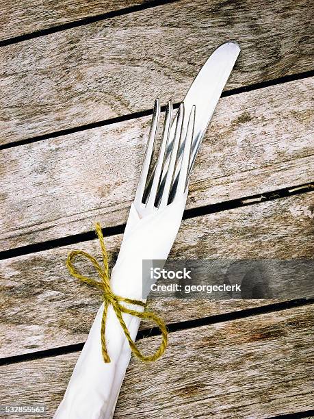 Rustic Place Setting Stock Photo - Download Image Now - 2015, Close-up, Directly Above