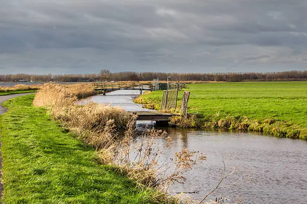 Photo of Dutch landscape with water and bridges