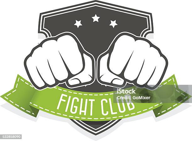 Fight Club Emblem With Two Fists And Banner Stock Illustration - Download Image Now - Fist, Shield, Badge