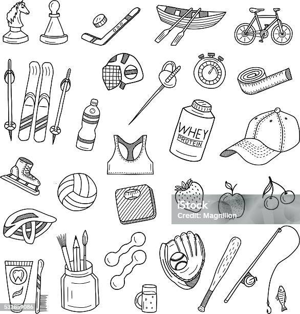 Active Lifestyle Doodles Set Stock Illustration - Download Image Now - Doodle, Sport, Illustration