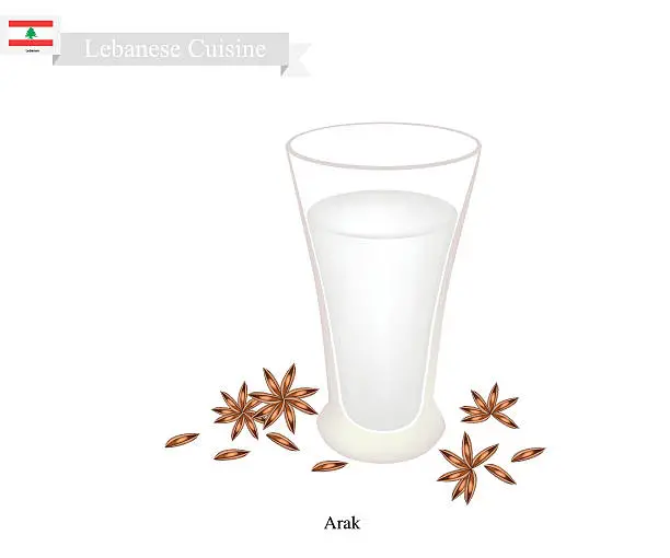 Vector illustration of Arak or Lebanese Clear Brandy, Popular Dink in Lebanon