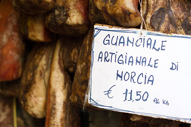 istock Rome, Italy: Butcher Shop Window with Artisanal Guanciale from Norcia 532859990
