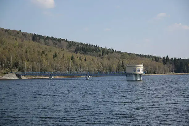 Intake tower in Prisecnice Dam in Czech republic