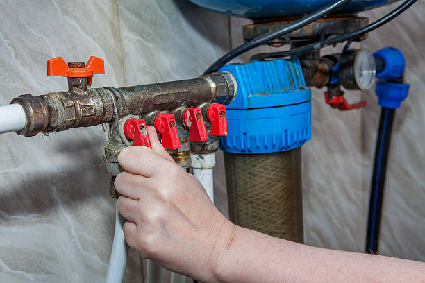 istock Household water supply unit, valves blocking access to pipes. 532863734