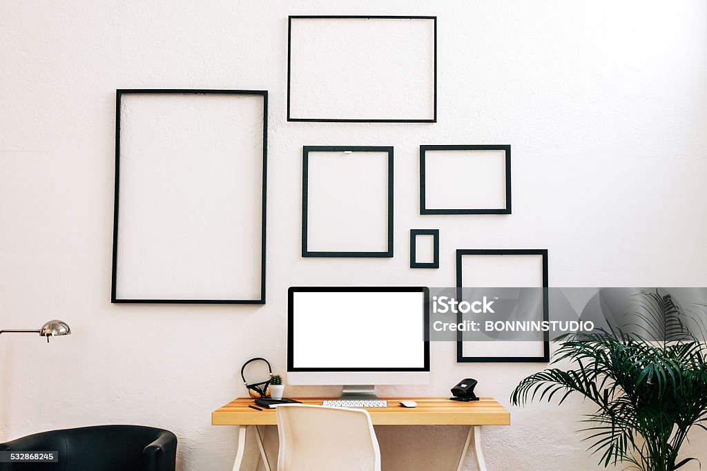 Modern creative workspace. Office of a creative entrepreneur. Desk Stock Photo