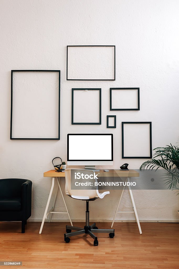 Modern creative workspace. Office of a creative entrepreneur. Picture Frame Stock Photo