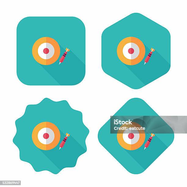 Darts Target Flat Icon With Long Shadoweps10 Stock Illustration - Download Image Now - 2015, Accuracy, Aiming