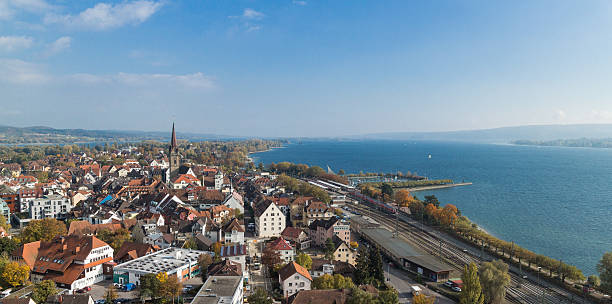 Aerial view on Radolfzell and Lake Constance stock photo
