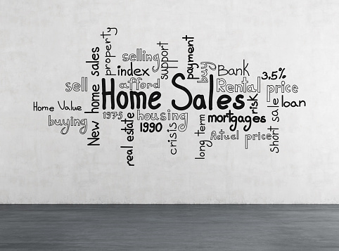 drawing home sales concept on concrete wall