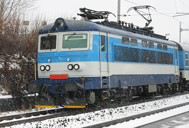 istock Czech train station at winter with train in a snowstorm 532870897