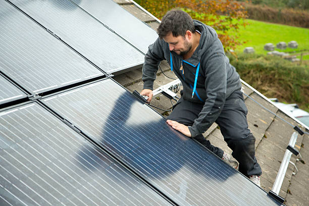 solar panel installation stock photo