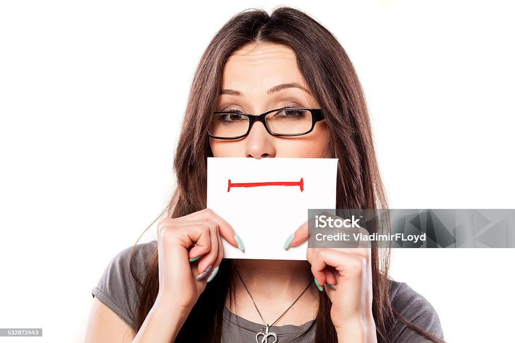 Girl with straight smile drawn on paper girl with straight smile drawn on paper 2015 Stock Photo