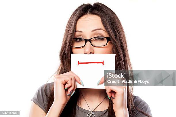 Girl With Straight Smile Drawn On Paper Stock Photo - Download Image Now - 2015, Adult, Adults Only