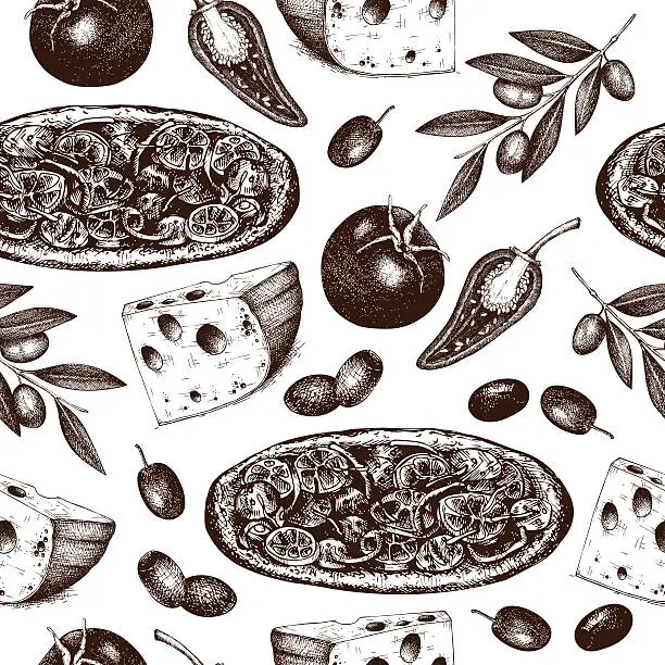 Vector illustration of Pizza sketch vector background.