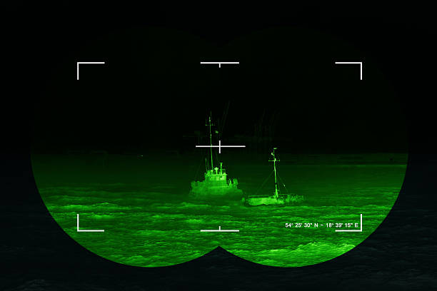Infrared night view The search for the lost ship - sea rescue mission, Concept Photo. immersed in their work stock pictures, royalty-free photos & images