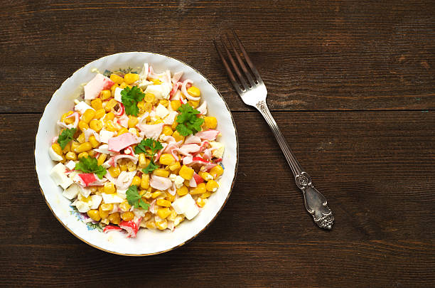 istock crab salad in a plate on a wooden table.Rustic style 532874146
