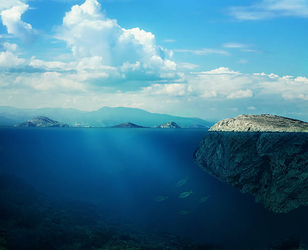 Island in Greece and underwater world with fish