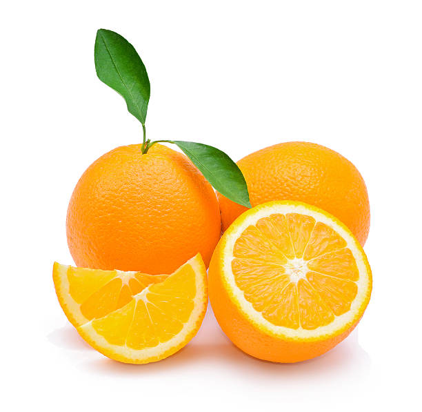 istock fresh oranges with leaves on white background 532879260